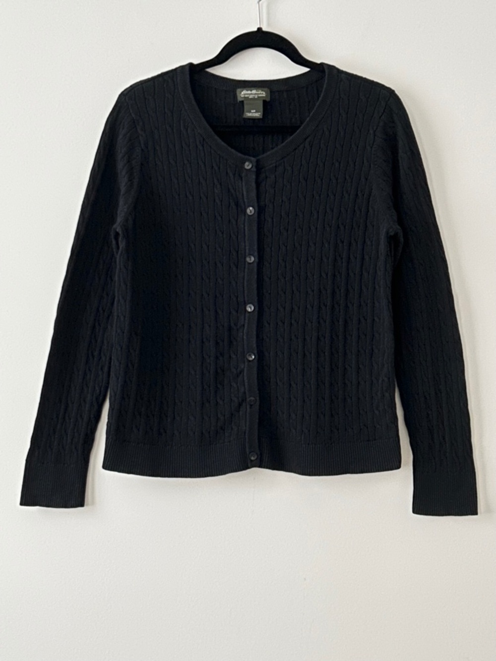 Eddie Bauer 100% Cotton Crewneck Cable Knit Button Up Cardigan